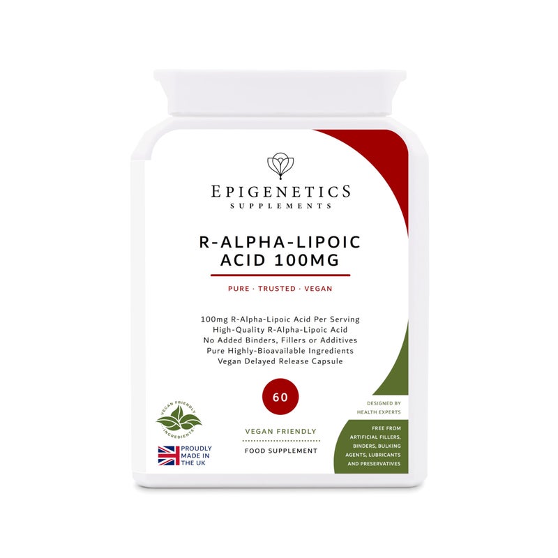 epigenetics R-Alpha Lipoic Acid 100mg | 100% Pure & Natural Highly Absorbable ALA | 60 Vegan Friendly Capsules UK Made | 1 Capsule Daily (2 Month Supply) - Image 1